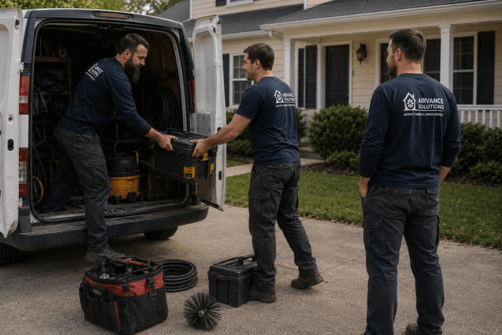 Chimney Servicing team unloading the equipments